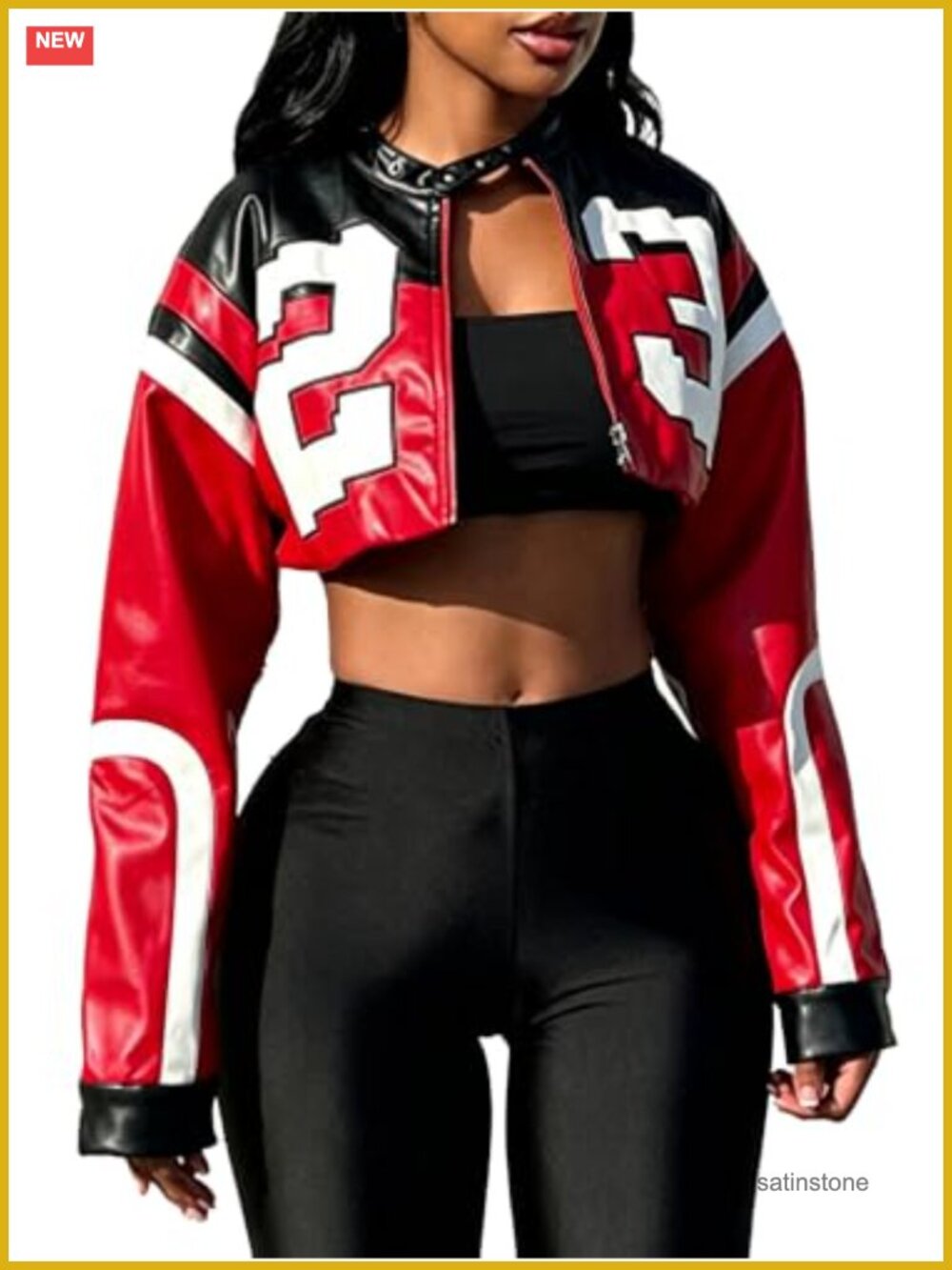 Women's Faux Leather Cropped Motorcycle Bomber Jacket Streetwear Y2K Zip Up